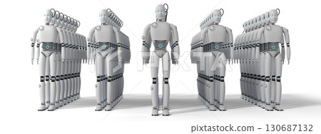 Many humanoid robots - 3D illustration Many humanoid robots - 3D illustration 130687132
