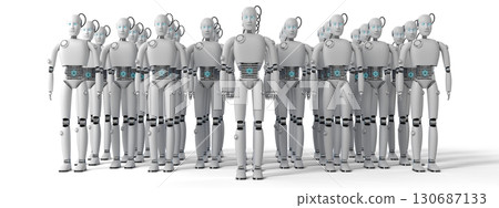 Many humanoid robots - 3D illustration Many humanoid robots - 3D illustration 130687133