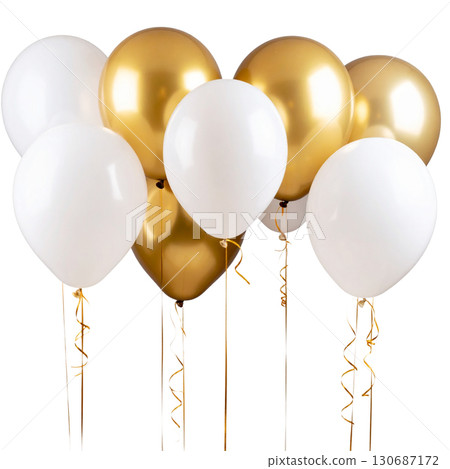 Blue and white party balloons floating in the air on a white background. Blue and white party balloons floating in the air on a white background. 130687172