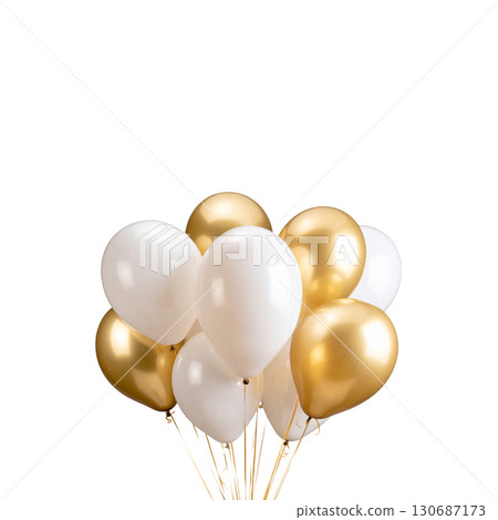 Blue and white party balloons floating in the air on a white background. Blue and white party balloons floating in the air on a white background. 130687173