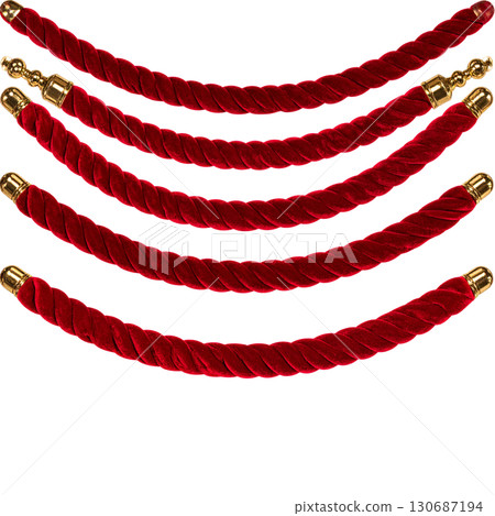 Red rope twisted into a knot and separated on a white background. 130687194