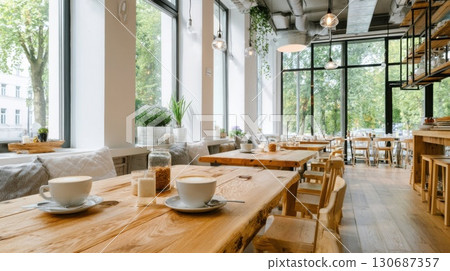 Coffee cup and stylish cafe 130687357