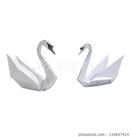 Design of origami paper swan with love symbol isolated on white background. Design of origami paper swan with love symbol isolated on white background. 130687424