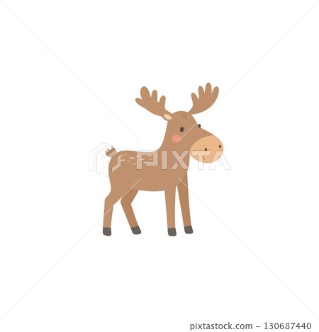 Cute cartoon reindeer with nose and antlers separated on white background. 130687440