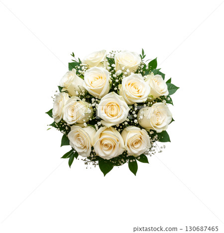 A beautiful wedding bouquet featuring a fresh bunch of white roses A beautiful wedding bouquet featuring a fresh bunch of white roses 130687465
