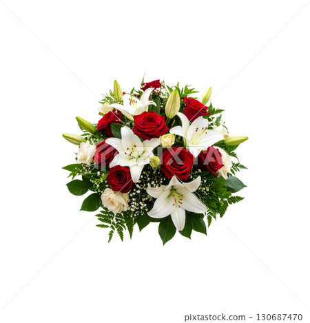 A beautiful bouquet of red roses with holly berries and leaves, perfect for a winter border at Christmas. A beautiful bouquet of red roses with holly berries and leaves, perfect for a winter border at Christmas. 130687470