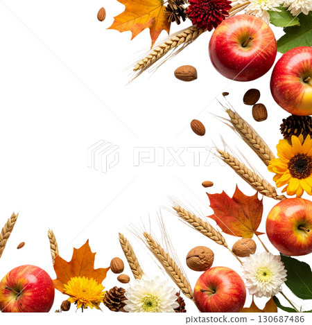 Autumn frame with falling leaves and berries in colorful border design isolated on white background. Autumn frame with falling leaves and berries in colorful border design isolated on white background. 130687486