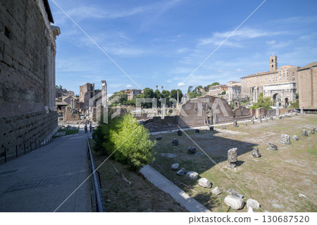 Rome, Italy - August 17, 2019: View of the ancient structures of the Roman Forum 130687520