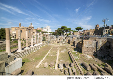 Rome, Italy - August 17, 2019: View of the ancient structures of the Roman Forum 130687539