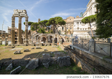 Rome, Italy - August 17, 2019: View of the ancient structures of the Roman Forum 130687676