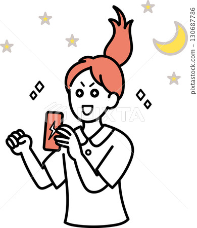 Illustration of a nurse drinking an energy drink to stay awake during the night shift 130687786