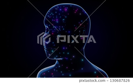 Geometrical man face with stars texture - 3D illustration Geometrical man face with stars texture - 3D illustration 130687826