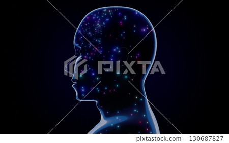 Geometrical man face with stars texture - 3D illustration Geometrical man face with stars texture - 3D illustration 130687827
