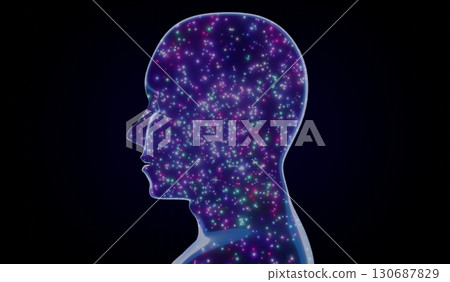 Geometrical man face with stars texture - 3D illustration 130687829