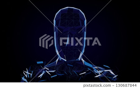 Geometrical wireframe man face - 3D illustration Geometrical wireframe man face - 3D illustration 130687844