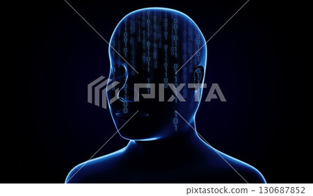 Geometrical man face with binary code - 3D illustration Geometrical man face with binary code - 3D illustration 130687852
