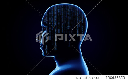Geometrical man face with binary code - 3D illustration Geometrical man face with binary code - 3D illustration 130687853
