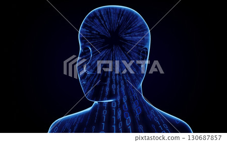 Geometrical man face with binary code - 3D illustration 130687857