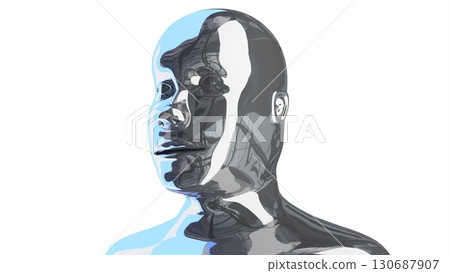 Geometrical, metal human face on white background - 3D illustration Geometrical, metal human face on white background - 3D illustration 130687907