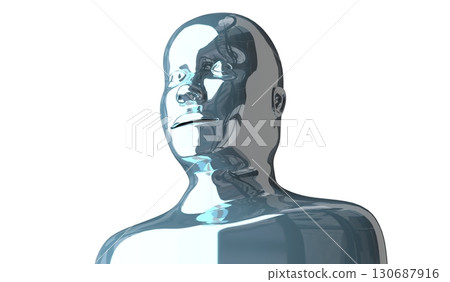 Geometrical, metal human face on white background - 3D illustration Geometrical, metal human face on white background - 3D illustration 130687916