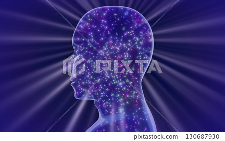 Geometrical man face  and rays of light - 3D illustration 130687930