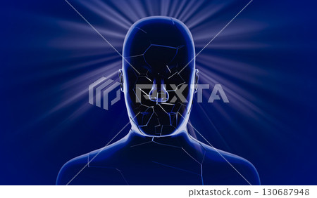 Geometrical man face  and rays of light - 3D illustration 130687948