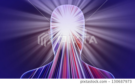 Geometrical man face with abstract lines and rays of light - 3D illustration Geometrical man face with abstract lines and rays of light - 3D illustration 130687973