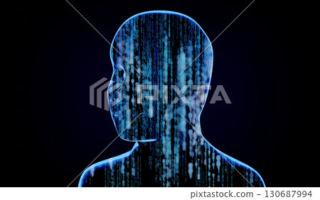 Geometrical man face with binary code - 3D illustration 130687994