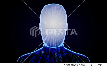 Geometrical man face with binary code - 3D illustration 130687998
