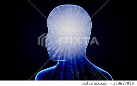 Geometrical man face with binary code - 3D illustration 130687999