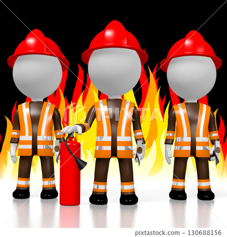 Cartoon firemen and flames background 130688156