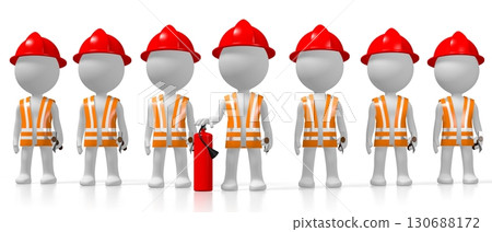 Cartoon firemen on white background 130688172