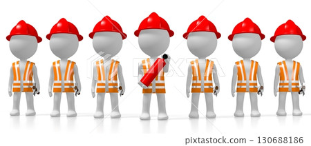 Cartoon fireman team on white background Cartoon fireman team on white background 130688186