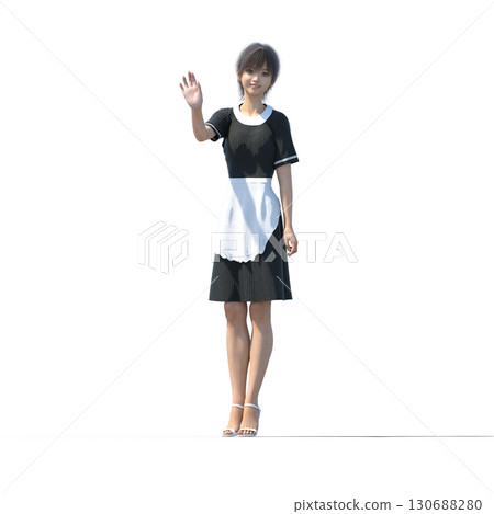 Young woman wearing an apron, waitress, hall staff 130688280