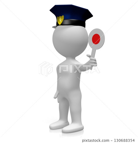Cartoon character policeman with a cap and top sign - 3D illustration Cartoon character policeman with a cap and top sign - 3D illustration 130688354