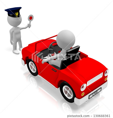 Traffic control - policeman stops the driver - 3D illustration 130688361
