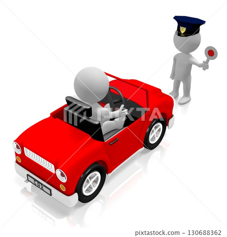 Traffic control - policeman stops the driver - 3D illustration 130688362
