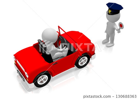 Traffic control - policeman stops the driver - 3D illustration 130688363