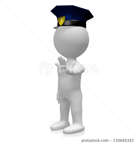 Cartoon character policeman with a cap - 3D illustration Cartoon character policeman with a cap - 3D illustration 130688383
