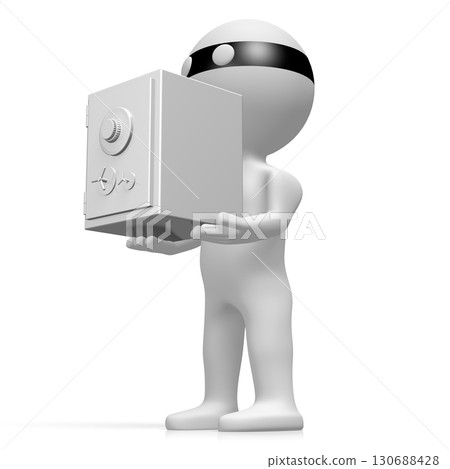 Burglar cartoon character carries a vault - 3D illustration 130688428