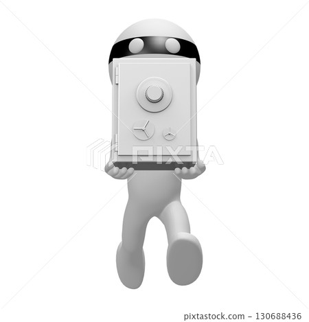 Burglar cartoon character carries a vault - 3D illustration 130688436