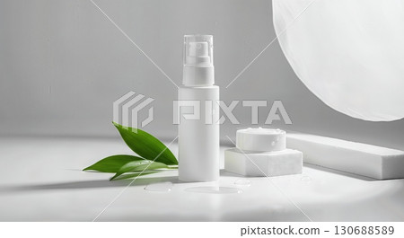 Elegant and Minimalist Skincare Product on a Clean White Background with Natural Elements Elegant and Minimalist Skincare Product on a Clean White Background with Natural Elements 130688589