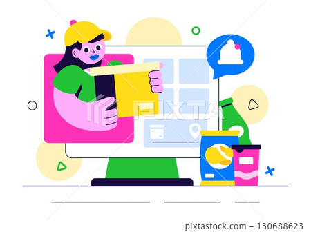 Subscription Box Services Vector Illustration featuring Product Delivery to Customers at Regular Costs as Part of a Marketing Strategy in a Background 130688623