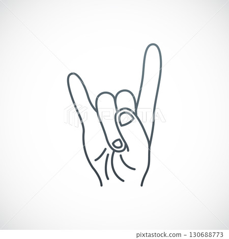 Goat gesture, two fingers raised line icon. Goat gesture, two fingers raised line icon. 130688773