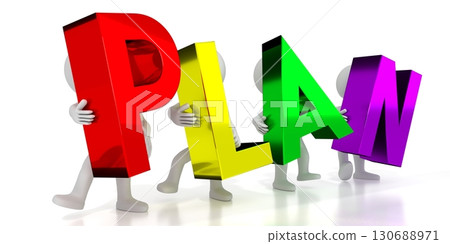 Plan - colorful letters - 3D illustration 130688971