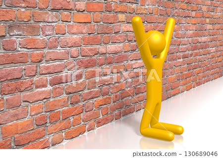 Cartoon character on his knee in front of the wall - hope concept - 3D illustration 130689046