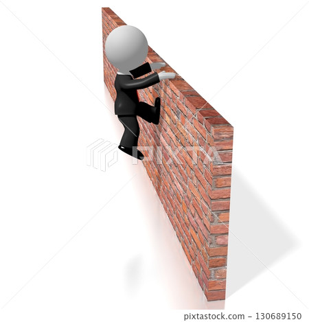 Cartoon character jumps over a wall - conquering adversity concept - 3D illustration Cartoon character jumps over a wall - conquering adversity concept - 3D illustration 130689150