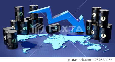 Oil barrel price crash - 3D illustration 130689462