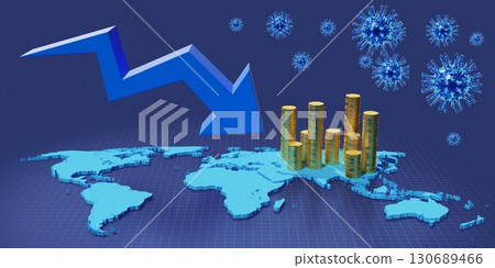 Coronavirus epidemic outbreak, financial crisis - 3D illustration Coronavirus epidemic outbreak, financial crisis - 3D illustration 130689466