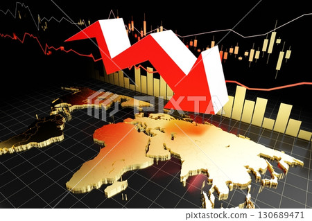 Financial crisis chart - 3D illustration 130689471